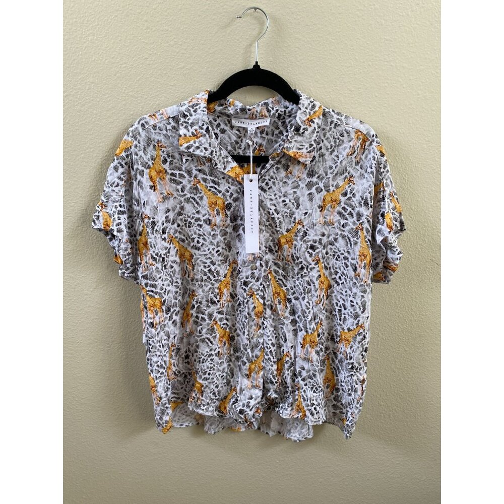 Jane + Delancey XL Giraffe Print Button-Up Blouse Lightweight Shirt Rayon NEW